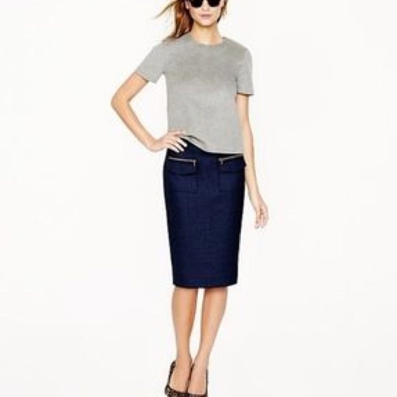 J.Crew Navy Blue Wool Patch Zipper Pocket Pencil Skirt, 4P - Picture 3 of 6